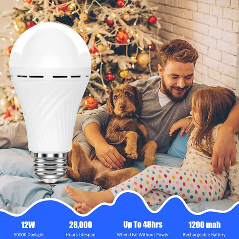 Neporal LITE Emergency Rechargeable Light Bulbs A19, E26 LED Bulb, 5000K, Light Up to 48 hrs, Emergency Lights