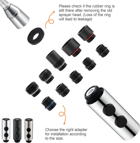 Kitchen Sink Faucet Head Replacement, Chrome Spray Head with 10 Adapters, Stainless Steel Pull Out Nozzle