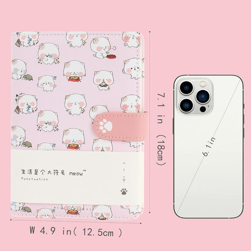 Cute Cartoon Notebook, Kawaii Journal, Japanese Sketchbook, Leather Cover Diary, Light Pink Travel Notebook