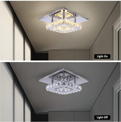 Small Led Chandelier Semi Flush Mount Crystal Lighting Modern Ceiling Crystal Lamp for Bedrooms Dinning Rooms Hallway