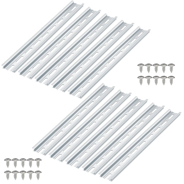 10 Piece Aluminum DIN Rails, 12 Inches Long, 35mm Wide, 7.5mm High, Top Hat Slotted with RoHS, Extra Premium Screws