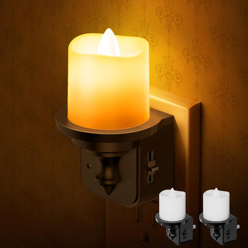 Briignite Flameless Candle Night Lights, Amber Plug-in 2 Pack, LED Candle with