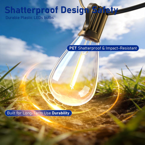 Sikitul 50FT 18+1 Bulbs, Dimmable 3 Outdoor String Lights with Shatterproof LED Remote Control Patio Lights, Waterproof