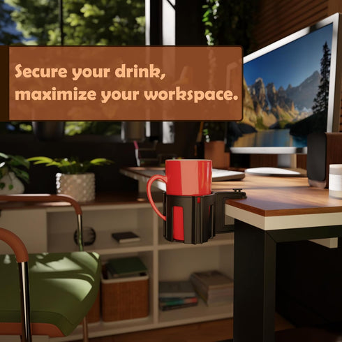 Original Large Desk Cup Holder Clamp - Anti-Spill Cup Holder Mount for Table, Office & Gaming Setup, Multi-Directional