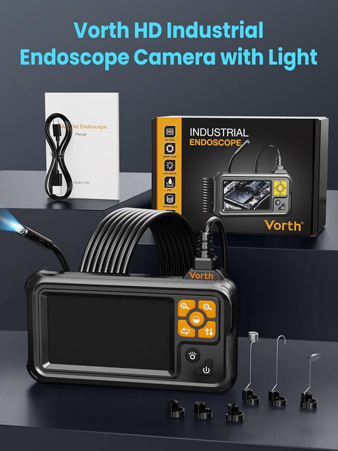 Vorth 4.3" 1080P 8 16.5 IP67 Endoscope Camera with Light, IPS Screen Borescope with LED Lights, FT Semi-Rigid Cable