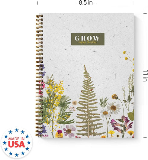 Grow Happy Thoughts Floral Spiral Notebook, 8.5" x 11" Journal, 120 College Ruled Pages, Softcover