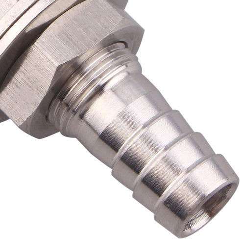 Stainless Steel 3/8" Hose Barb, Hex Bulkhead Straight Fitting, Barbed Thru-Bulk Head