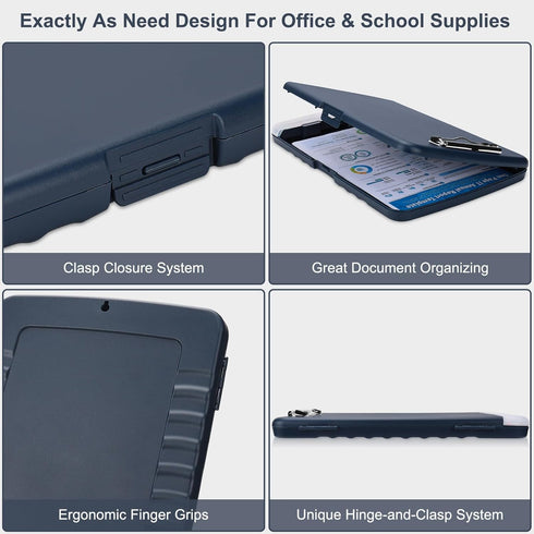 Storage Clipboard with Pen Holder for Office Supplies, Nursing Clipboards with Low Profile Clip, 8.5x11 Navy Blue