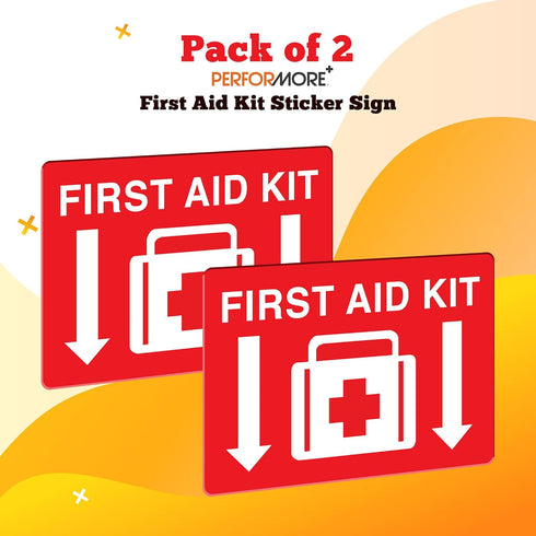 Performore First Aid Sticker, 10"x 7", 2 Pack Durable Self-Adhesive Vinyl for Schools, Office & Home
