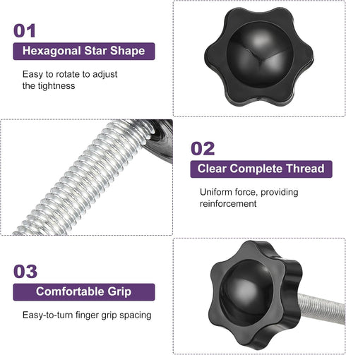 uxcell 2Pcs Star Knobs, M6x40mm Plastic Hex Clamping Handle Screw Knobs for Machinery Umbrella Base Replacement