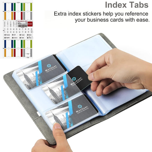MaxGear Business Card Organizer, Portable Holder for 240 Cards, Professional PU Binder File Storage, Dark Gray