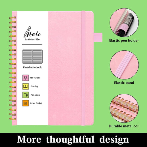 Spiral Notebook, 6"x8.5", Hardcover Lined Journal for Women with Pen Loop, Pocket, 160 Pages, 100 GSM Thick Paper.