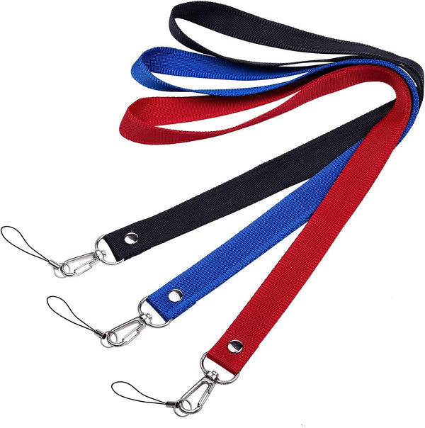 Wisdompro 3 Pack 19 inch Nylon Neck Lanyard Strap with Metal Hook for Keys, ID Badges, Black, Red, Blue