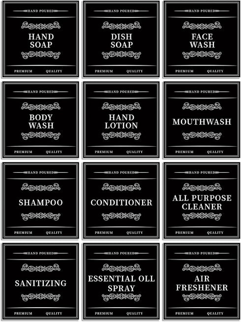Arecobticy 12Pcs Soap Labels for Bottles Mouthwash Dispenser Sticker for Bathroom Removable Self-Adhesive