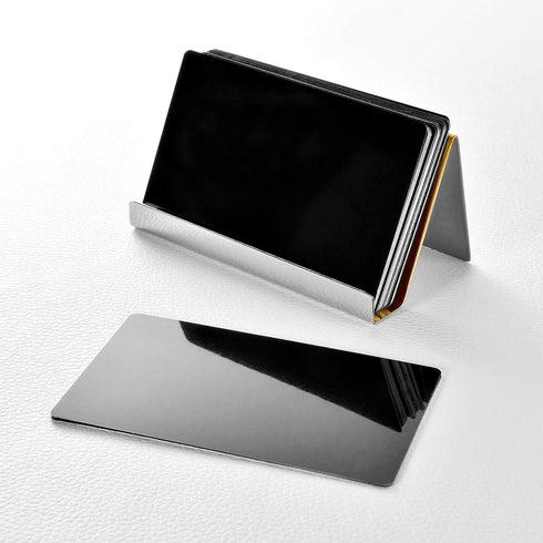 Maxdot 2 Pack Stainless Steel Business Card Holders for Desktop Credit Name Display (Champagne Gold)
