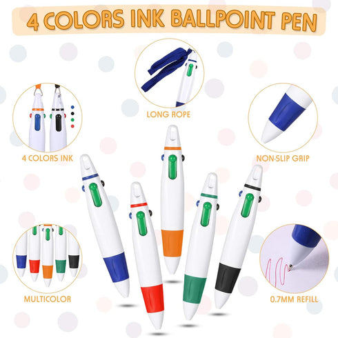 Retractable Pen with Lanyard Neck Pens Pen in a Rope Shuttle Pen 4 Color Ink Ballpoint Pen with Chain for Nurses Students, Office School Home Supplies (30 Pieces) by Zonon