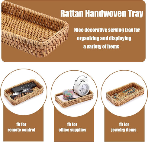 8.3 4.7 BTSKY Small Remote Basket for Coffee Table Entryway Living Room Rattan Serving Tray x Handwoven Wicker Baskets