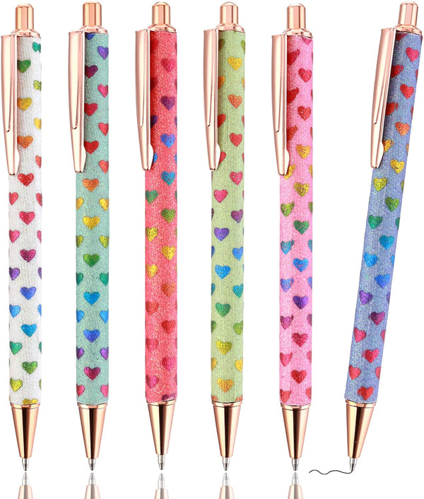 Bling Metal Pens, 6 Pack 1.0 mm Click Retractable Ballpoint Pens, Black Ink Medium Point Gift Pens for Journaling