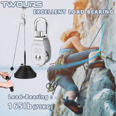 M20 Small Heavy Duty Pulley: 304 Stainless Steel Single Block Swivel Bearing System for Rigging, Lifting, Gym Equipment