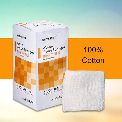 8-Ply, 100% 4 4 200 Pack, 5 Packs, 1000 McKesson Woven Gauze Sponges, Non-Sterile, Cotton, in x in, per Total