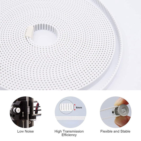CYTGOUPER 6mm 3D Belt,10m GT2 Timing Belt Printer White Steel Core Belt Industrial Synchro Machine Timing Belt