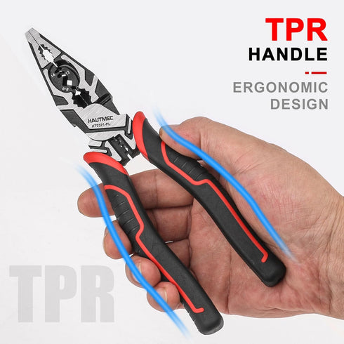 HAUTMEC Pro 8" Multifunctional Combination Linesman Plier with Cable Cutter, Wire Stripper, Terminal Crimping, Tool