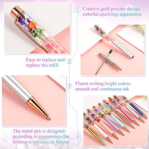 HESTYA 16 Pieces Ballpoint Pens - Flower Dynamic Crystal Pens for Birthday, Wedding, Home School Office Supplies
