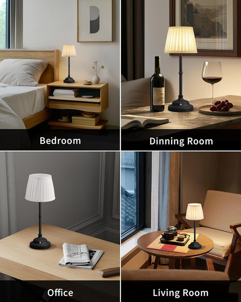 4000mAh Dimmable KDG Cordless LED Table Lamp, Portables Fabric Shade Desk Lamps, Rechargeable Battery Powered Lighting