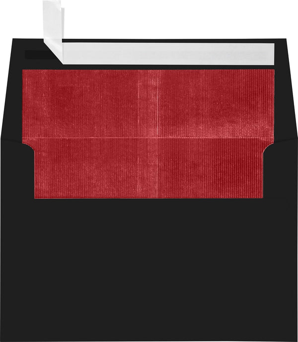 LUXPaper A4 Foil Lined Invitation Envelopes | Peel & Press | Black w/Red LUX Lining | 4 1/4" x 6 1/4" | 50 Qty