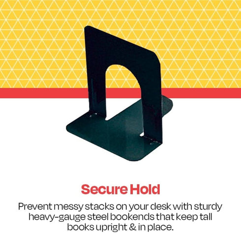 School Smart Non-Skid Steel Bookend Set, 6 x 9 Inches, Black, Set of 2