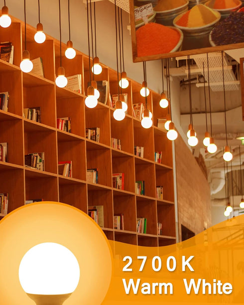 4 Pack Warm White LED Globe Light Bulbs for Bathroom, E26 Medium Base, 120V 60 Watt Equivalent, Not Dimmable, 2700K G25