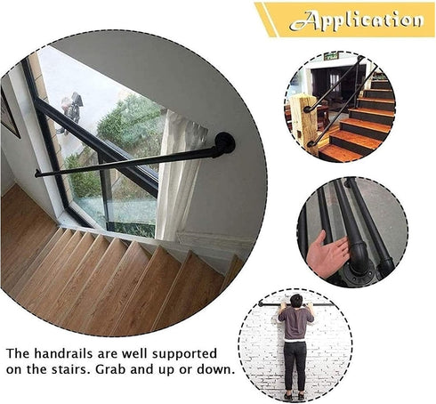 ALDEPO 30-600Cm Non-Slip,10.8Ft/330Cm 1ft/ Grab Bars Handrail Wrought Iron, Industrial Pipe Matte Black Stair Railing