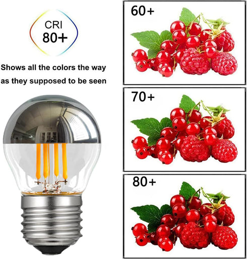 Half Chrome Light Bulb 4W Dimmable G45, 40W Equivalent, Warm White 2700K, E26 Base, 6 Pack