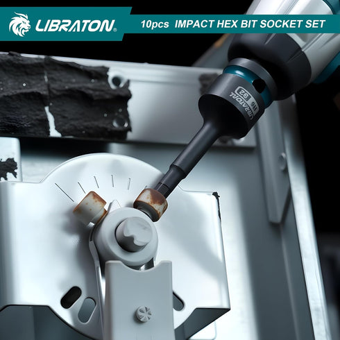 Set, 1/2" S2 10PCS H5-H19) LIBRATON Impact Hex Bit Socket Dr, Steel, High Torque Sockets(Metric for Professional