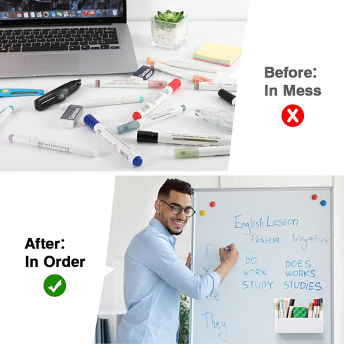 MoKo Magnetic Dry Erase Marker Holder, Durable Storage Organizer for Whiteboard, Refrigerator, Locker - White