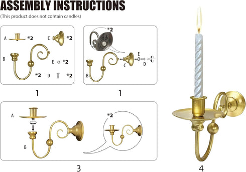 Set 2 (8.6" 5.9" 3.5") Gold Wall Sconces of - Elegant Iron Candle Holders Wall Decor, Modern Metal Wall Art for Living