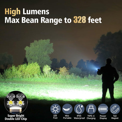 365nm 9 2 LED Small Powerful EDC Flashlight, UV Black Light, Mini Led Flashlight High LM, USB C Rechargeable Mini