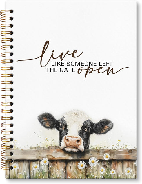JRTW Live Like Someone Left the Gate Open Inspirational Cow Notebook Journal, Cow