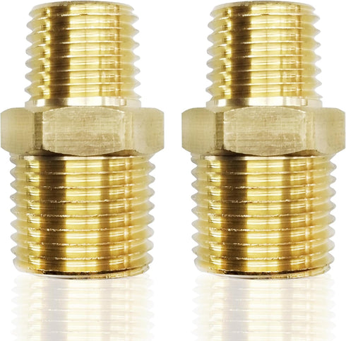 2pcs Reducing Hex Nipple, Brass 1/2" NPT Male x 3/8" NPT Male Pipe Fitting Reducer Adapter (2pcs, 1/2"-3/8")