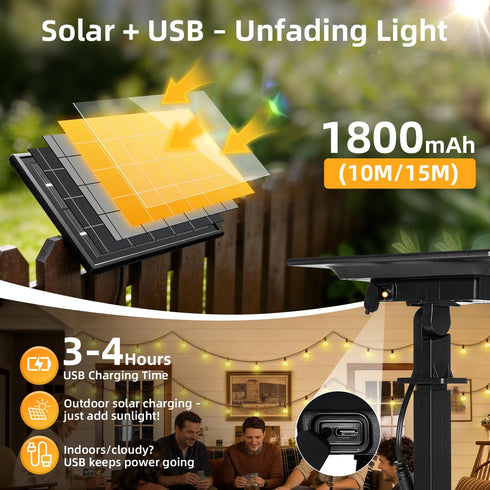FUANXIEI 33FT G40 10M Bulbs 3 Dimmable Solar Lights Outdoor Waterproof: Shatterproof Patio Lights - Solar Powered