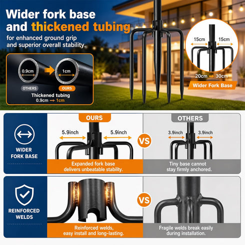 MuliVid 2 Pack 10FT Lighting Hanging Pole for Outside, Waterproof Hardened Metal Outdoor String Light Poles for Patio