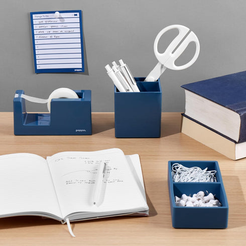 Poppin Desk Tape Dispenser - Stylish Non-Skid Weighted Base, Includes Roll of Tape (White)