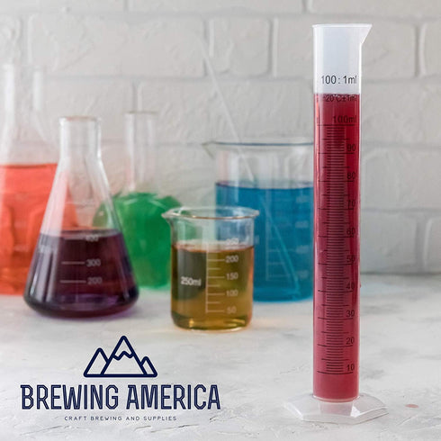 Brewing America 100ml Plastic Graduated Cylinder Beaker - 100ml Science Measuring Test Tube Flask with Pour Spout