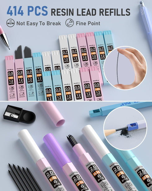 Nicpro 45PCS Aesthetic School Supplies, Big Capacity Pen Case with Pastel Mechanical Pencils and Erasers