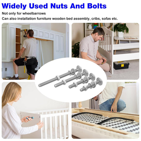 Wheelbarrow Handles Bolt Kit, Replacement Carriage Bolts and Nuts, 5/16 Stainless Hardware Kit - 12 Pack