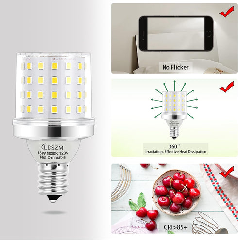 E17 Bulb,15W E17 G14 Bulbs,120 1200lm 5000K Bulbs, Non-Dimmable Bulb, Pack 4 Super Bright LED Intermediate Base LED