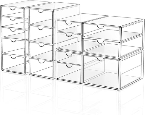 Makeup Drawer Storage Organizer with 13 Drawers, 3 Set Acrylic Office Desk Organization for Makeup, Jewelry, Bathroom