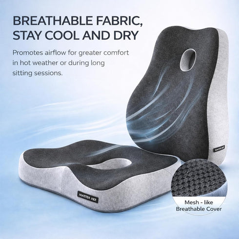 EQEH Set, Seat Cushion and Lumbar Support Pillow Back and Butt Support, Sciatica Relieving Coccyx Cushion, Hemorrhoid