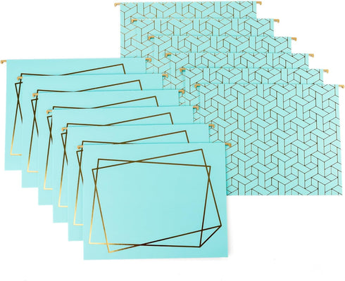 Blu Monaco Cute Hanging File Folders 12 Pack in Pretty Aqua with Gold Foil Pattern, Letter Size with Adjustable Tabs