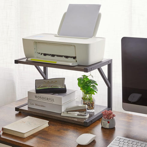 IBUYKE 2-Tier Desktop Printer Stand Holder, Multi-Purpose Desk Organizer Storage Shelf for Fax Machine, Dark Grey
